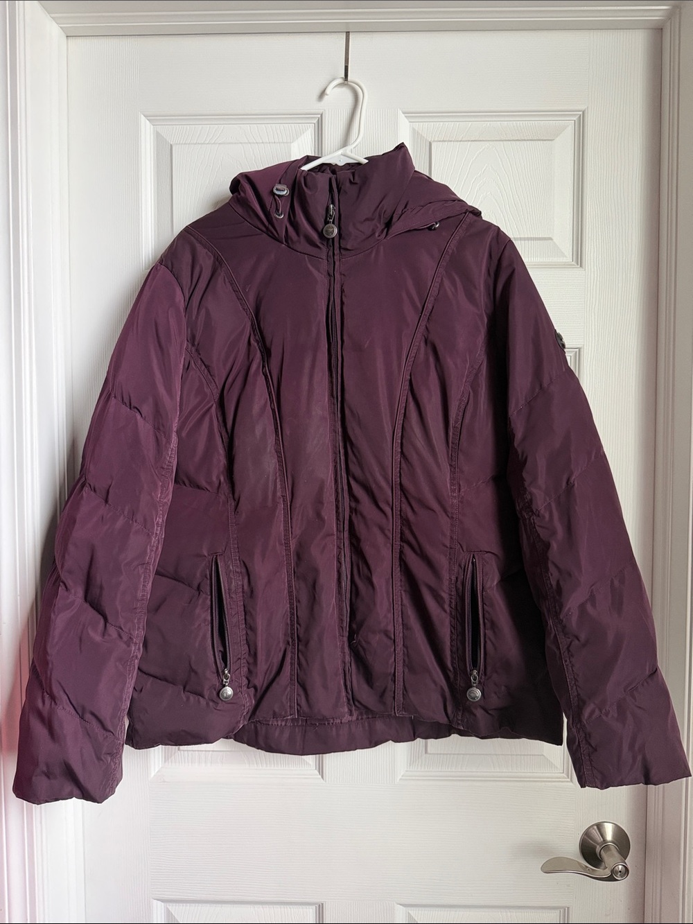 Calvin Klein Women's Hooded Puffer Jacket in Plum